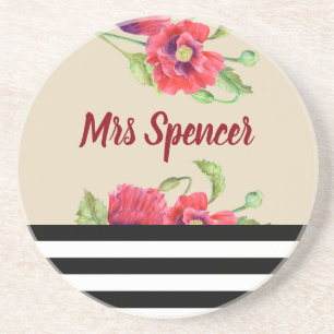 Watercolor Red Poppies Floral Art Coaster