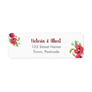 Watercolor Red Poppies Floral Art Return Address Label