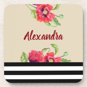 Watercolor Red Poppies Floral Illustration Coaster