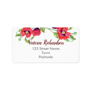 Watercolor Red Poppies Floral Illustration Label
