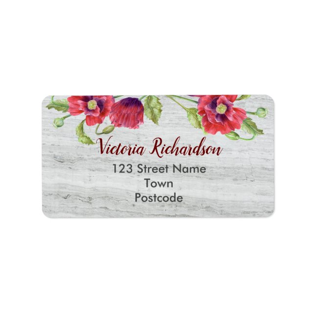 Watercolor Red Poppies Floral Illustration Label (Front)