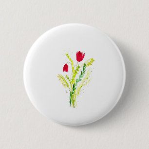 Watercolor Red Poppies Greenery Wildflowers Rustic 6 Cm Round Badge