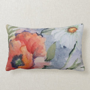 Watercolor red poppies lumbar cushion