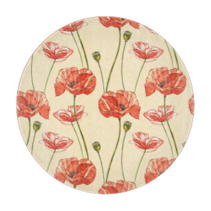 Watercolor Red Poppies Pattern. Cutting Board