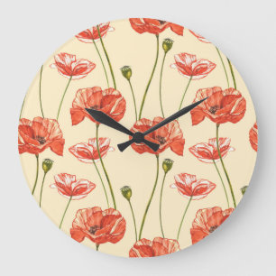 Watercolor Red Poppies Pattern. Large Clock