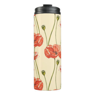 Watercolor Red Poppies Pattern. Thermal Tumbler
