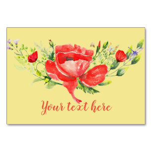 Watercolor Red Poppies Personalised Table Number