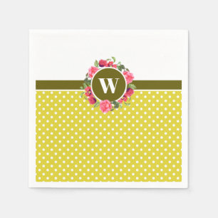 Watercolor Red Poppies Pink Rose Wreath Monogram Napkin