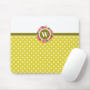 Watercolor Red Poppies Pink Roses Floral Monogram Mouse Pad