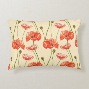 Watercolor red poppies. Seamless patterns. Wild fl Decorative Cushion