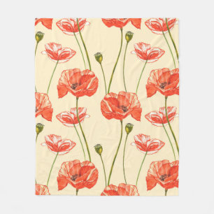Watercolor red poppies. Seamless patterns. Wild fl Fleece Blanket