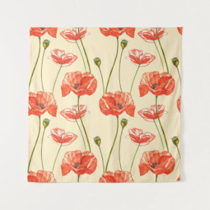 Watercolor red poppies. Seamless patterns. Wild fl Tapestry