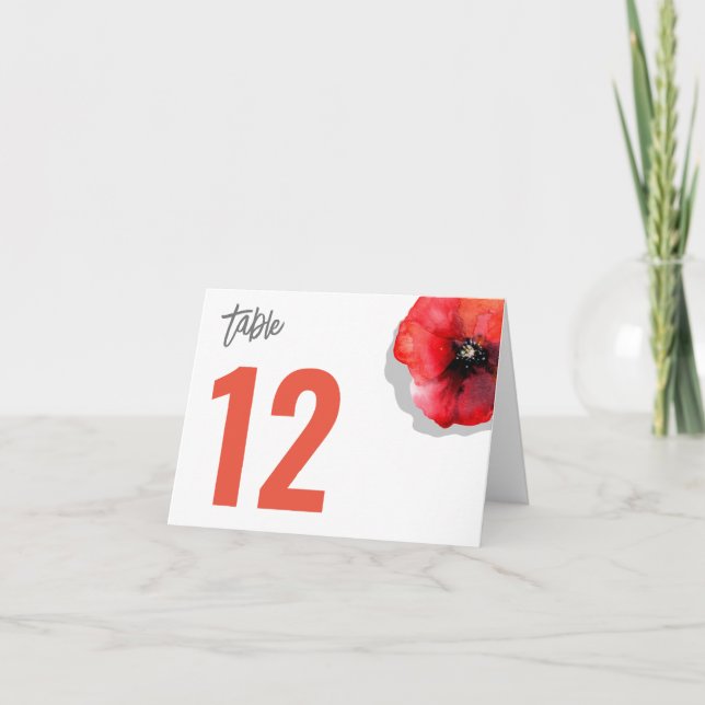 Watercolor red poppy flor Folded Note Card (Front)