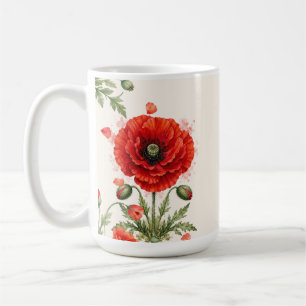 Watercolor Red Poppy Floral Monogram Wildflower  Coffee Mug