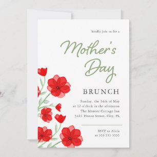 Watercolor Red Poppy Floral Mother's Day Brunch Invitation