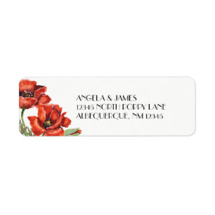 Watercolor Red Poppy Flowers Return Address Label