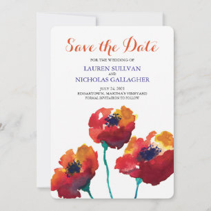 Watercolor Red Poppy Flowers Save the Date