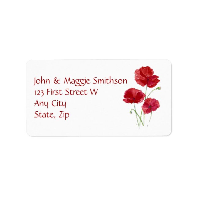 Watercolor Red Poppy Garden Flower Address Label (Front)