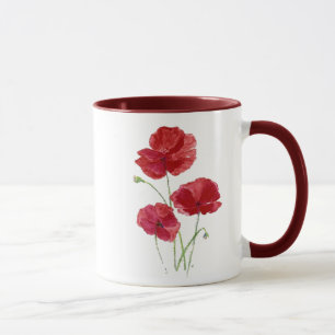 Watercolor Red Poppy Garden Flower Floral art Mug