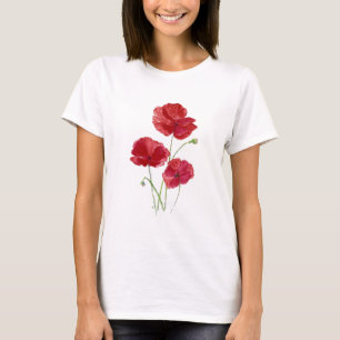 Watercolor Red Poppy Garden Flower Floral art T-Shirt