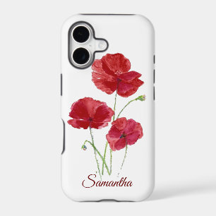 Watercolor Red Poppy Garden Flowers Custom Name