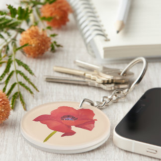 watercolor red poppy key ring