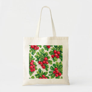 Watercolor Red Radish Bunches and Green Leaves Tote Bag