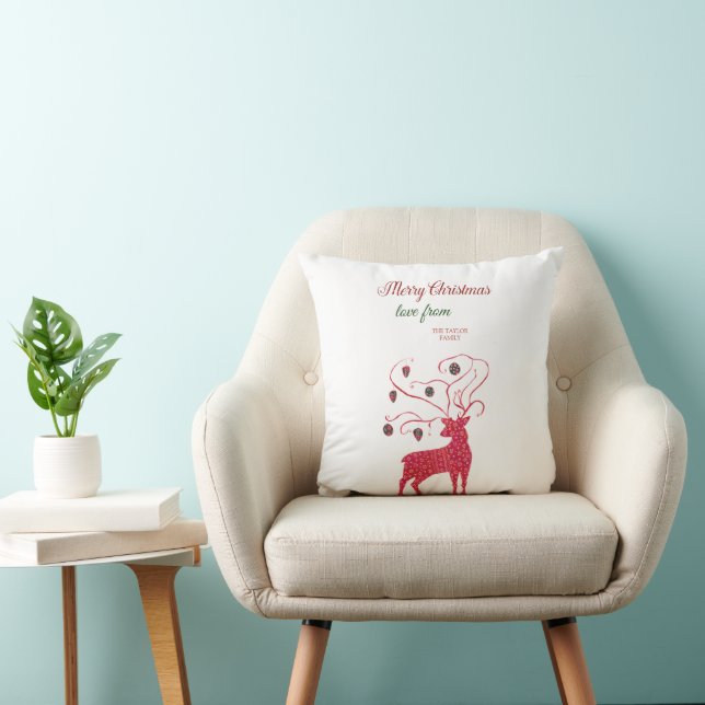 Watercolor Red Reindeer  Christmas Cushion (Chair)