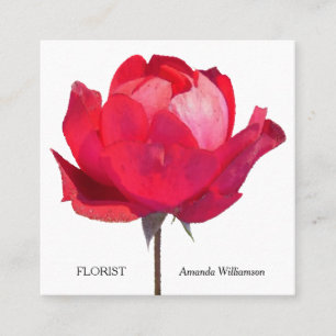 Watercolor Red Rose Floral Florist Square Business Card