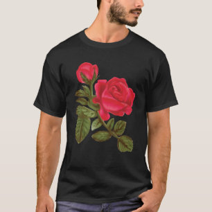 Watercolor Red Rose Flower Plant Garden Rose T-Shirt