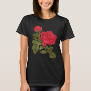 Watercolor Red Rose Flower Plant Garden Rose T-Shirt