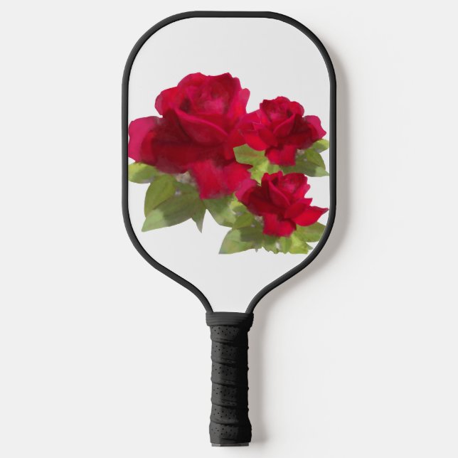 Watercolor Red Rose Pickleball Paddle (Front)