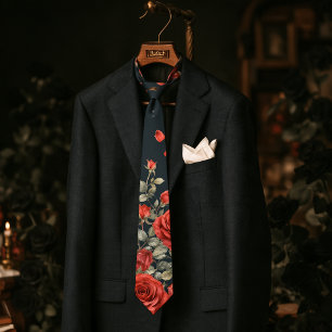 Watercolor Red Rose Romantic Wedding Tie