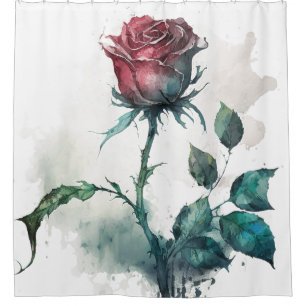 Watercolor Red Rose Shower Curtain