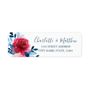 Watercolor Red Rose Wedding Return Address Label