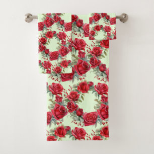 Watercolor Red Roses Bath Towel Set