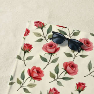 Watercolor Red Roses Beach Towel