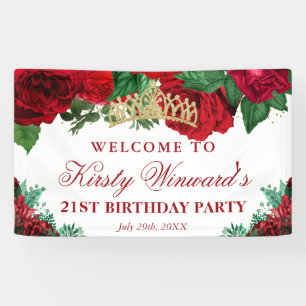 Watercolor Red Roses Birthday Welcome Banner