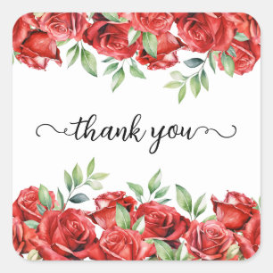 Watercolor Red Roses Border Square Sticker