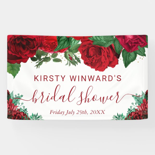 Watercolor Red Roses Bridal Shower Welcome Banner (Horizontal)