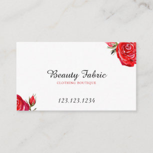 Watercolor Red Roses Clothing Boutique Business Card