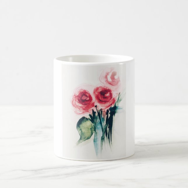 Watercolor Red Roses Coffee Mug (Center)
