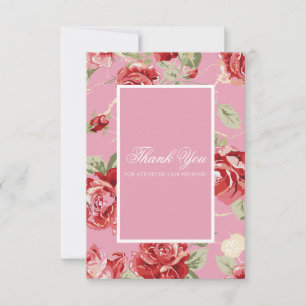 Watercolor red roses custom pink wedding thank you card