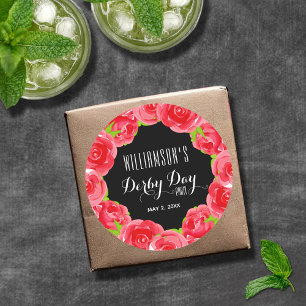 Watercolor Red Roses Derby Day Classic Round Sticker
