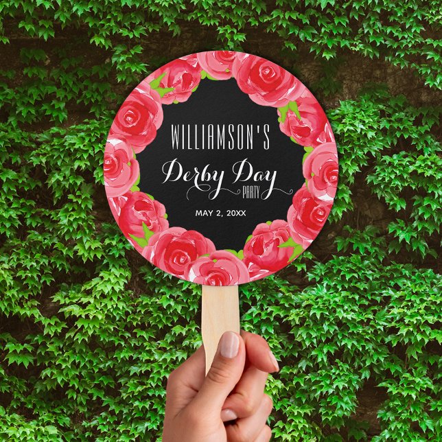 Watercolor Red Roses Derby Day Hand Fan (Creator Uploaded)