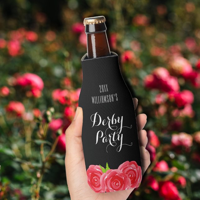 Watercolor Red Roses Derby Party Bottle Cooler (Watercolor Red Roses Derby Party Bottle Cooler)