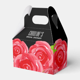 Watercolor Red Roses Floral Gable Style Favour Box