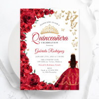 Watercolor Red Roses Floral Quinceanera