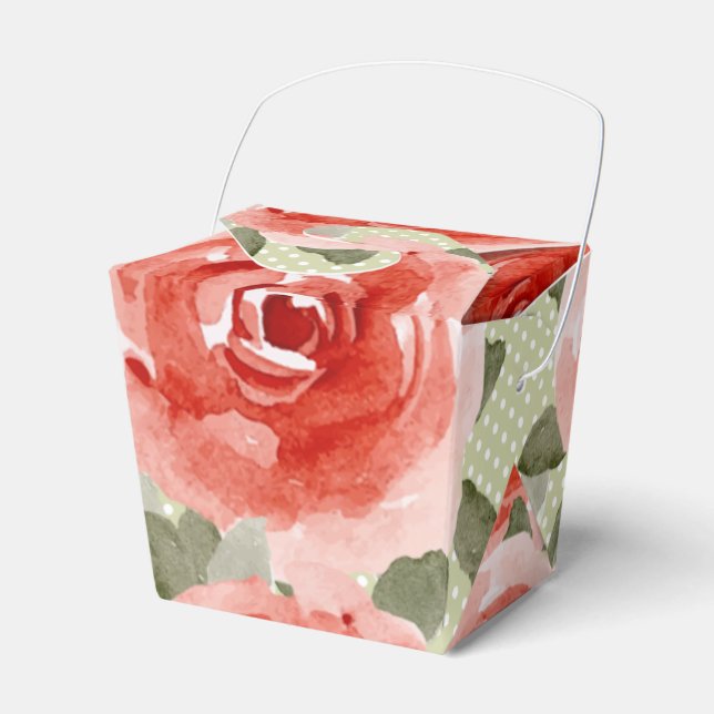 Watercolor Red Roses Floral Take Out Favour Box (Front Side)