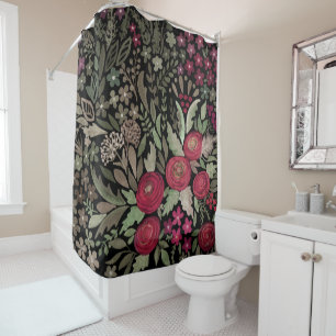 Watercolor red roses flowers small floral green le shower curtain